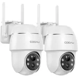 COOAU 2PCS Überwachungskamera Aussen Akku - 2K Kabellose WLAN IP WiFi 6 PTZ Kamera Outdoor mit Bluetooth-Verbindung, 4 Spotlight Farbnachtsicht, Intelligente KI-Erkennung