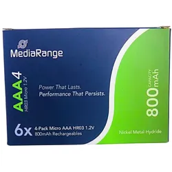 6 x 4 MediaRange AAA4 wiederaufladbare Batterien 1.2 V