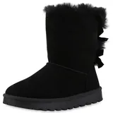VAN HILL Damen Warm Gefütterte Winter Boots Stiefeletten Bequeme Kunstfell Schuhe Flache Schleifen Stiefel Profilsohle Booties 209776 Schwarz 37 - 37 EU