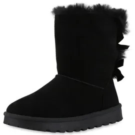 VAN HILL Damen Warm Gefütterte Winter Boots Stiefeletten Bequeme Kunstfell Schuhe Flache Schleifen Stiefel Profilsohle Booties 209776 Schwarz 37 - 37 EU