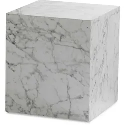 KADIMA DESIGN Couchtisch MONOBLOC 40x40x45 cm Weiß Hochglanz mit Marmor Optik, Wohnzimmertisch Cube Quadratisch, Design Sofatisch, Lounge Beistelltisch