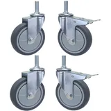 LIGUOYI 100mm 75mm Lenkrollen Mit Gewinde 4 Stück M12×30mm Möbelrolle Für Küchenwagen - 2 Mit Bremsen 2 Ohne Bremsen - Ersatz Gummi Lenkrolle Für Industrie/Gewerbe Restaurant Hotel Schul Servierwagen