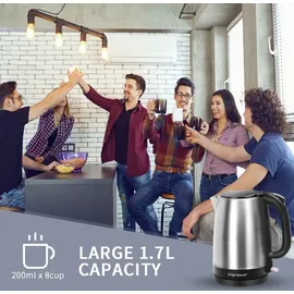 Aigostar 1,7 L, Wasserkocher Edelstahl , 2200W Elektrischer Wasserkocher mit Kalkfilter, Schwarz