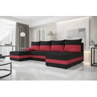 BEDANTE WOHNLANDSCHAFT HEWLET U Sawana 14+13 Schwarz/Rot mit Schlaffunktion U-Form Sofa mit Stauraum Bettkasten Wohnzimmersofa Couch Sofa Bettsofa ... - Rot
