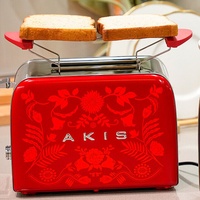 Akis La Fête Design Toaster Stainless Steel 2 Slices Retro Red