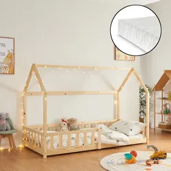 Hausbett Hesel mit Matratze und Rausfallschutz 90x200cm Holzoptik
