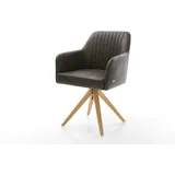 DELIFE Esszimmerstuhl Greg-Flex Mikrofaser Anthrazit Vintage Holzgestell kantig Natur Taschenfederkern, Esszimmerstühle