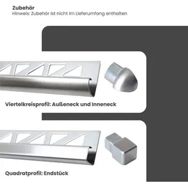 Dalsys Fliesenschiene Eckprofil Quadratprofil Edelstahl Gebürstet 2,5m x 8mm, Fliesenprofil