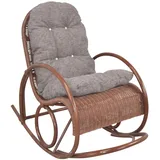 Schaukelstuhl Rattan mit Kissenauflage Braun/Braun Schaukelsessel Relaxsessel