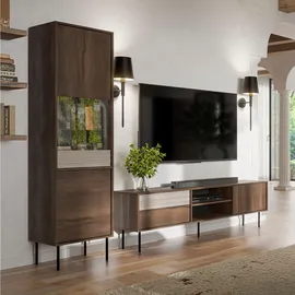 petits-meubles Vitrine 2-türig  Dunkles Holz/Kaschmir  beige
