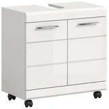 furnling Waschbeckenunterschrank auf Rollen - Scott mit Siphon-Ausschnitt und pflegeleichter Hochglanz-Front, Breite 60 cm weiß