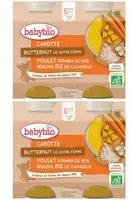 BABYBIO Menu Carotte, Butternut de notre ferme, Poulet fermier nos régions, riz Camargue 2x400 g