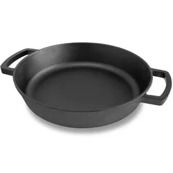 BRIZOLL Ø36cm Gusseisenpfanne mit Deckel-Grillpfanne aus Gusseisen Bräter Schmortopf aus Gusseisen zwei Griffe Servierpfanne