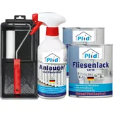 prinzstark Fliesenlack Set 1,5l Weiß Satin - für ca. 16m2 / Lackierset + 0,5l Anlauger