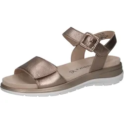 Riemchensandale CAPRICE, Damen, Gr. 39, grau (taupe metallic), Leder, casual, Schuhe, Keilsandalette, Sommerschuh, Bequemschuh in Metallic-Optik