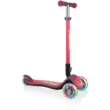 GLOBBER Elite Deluxe Lights – Tretroller Kinder, 120/80 mm, ABEC 5, 3-rädrig, höhenverstellbar, LED-Rollen, rot