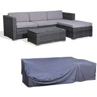 SVITA CALIFORNIA Gartenlounge Set mit Abdeckhaube Polyrattan Gartenset Balkon-Set Rattan-Lounge mit Kissen Grau