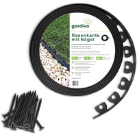 GARDIVO Rasenkante Flexible Kunststoff | 10m Lang 4cm Hoch | 25 Befestigungsnägel