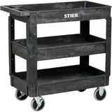 Stier Kunststoff-Vielzweckwagen, 3 Etagen, 250kg Tragkraft, 87x43x85cm, 2 Feststeller, Montagewagen, Werkzeugwagen, Rollwagen robust, Tool cart, Mehrzweckwagen