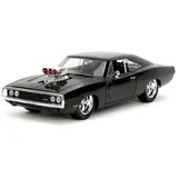 Jada Toys - Fast and Furious Auto Dom`s Dodge Charger Street (1:24, schwarz) - Modellauto 1970 Dodge Charger R/T aus Fast & Furious, Spielzeugauto aus Metall ab 8 Jahre mit Teilen zum Öffnen, 19cm