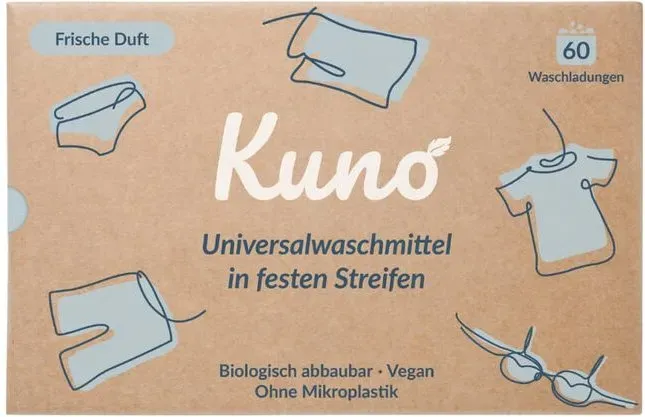 Kuno Detergent Sheets Stripes - 60 Wash Loads - Sustainable Wash Sheets - Travel Detergent - 100% Vegan and Ideal for Travel and Holidays - Eco (Full Detergent, 60 Pieces (Pack of 1)