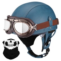 Deutsche Leder Motorrad Halbhelme mit ECE, Vintage Helme mit Schutzbrille, Jethelm Retro, Chopper Helm, Scooter-Helm, Fahrradhelm, mit Sonnenblende und Herausnehmbares Innenfutter