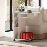 Beistelltisch Mit Rollen, Couchtisch Oder Laptoptisch Mit 4 Regalen, Sofatisch Oder Betttisch Für Wohnzimmer Oder Esszimmer, Weiß