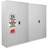 Proregal Flügeltürenschrank ELEPHANT komplett montiert abschließbar 180x120x40cm 4 Ebenen Stahlschrank Lichtgrau