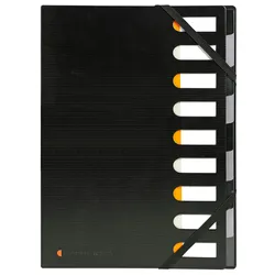 Exacompta 55334E 5x Ordnungsmappe mit festem Deckel HARMONIKA Exactive, dehnbarer Harmonika-Rücken, 9 Fächer mit Index-Fenstern, schwarz - Schwarz