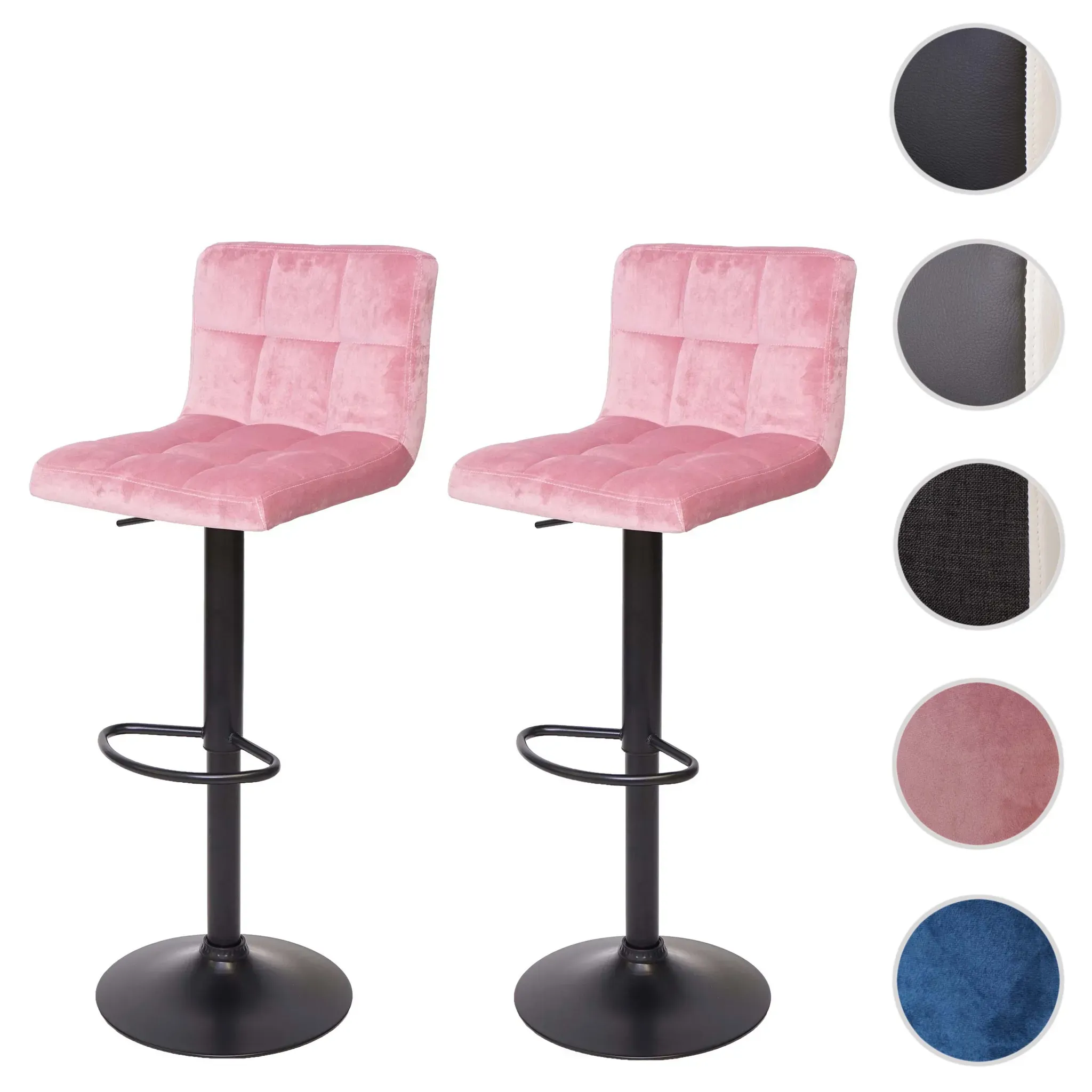 2er-Set Barhocker HWC-G87, Tresenhocker Barstuhl, höhenverstellbar ~ Samt rosa, Fuß schwarz