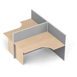 Tischtrennwand-Set mit ergonomischem Tisch PRIMO, T-Form, Textil, 2 Plätze, Birke