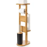 Yorbay Stand WC-Garnitur aus Bambus, mit Toilettenpapierhalter und WC-Bürstenhalter/Smartphone