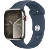Apple Watch Series 9 GPS + Cellular 45 mm Edelstahlgehäuse silber, Sportarmband sturmblau S/M