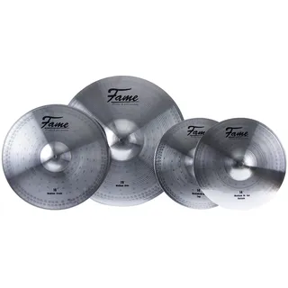 Fame Cymbal Set Reflex, 3-teiliges Einsteiger Becken Set, Speziallegierung, 20 Zoll Ride, 16 Zoll Crash, 14 Zoll HiHat, Medium Stärke, Robuste Konstruktion, Obertonreicher Klang, Silver Brilliant