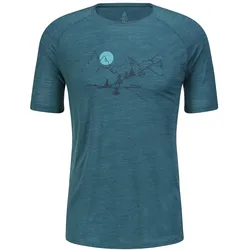 Odlo Wander-/Freizeit Tshirt Crew Neck Ascent Performance Wool 130 mit Landschaftsprint blau Herren