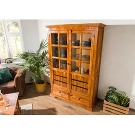 Massivmoebel24 Vitrine Akazie 134 x 50 x 196 cm Honig
