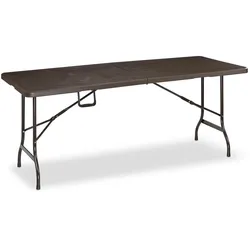 Relaxdays Gartentisch, Holzoptik, eckiger Klapptisch, Sicherheitsriegel, mit Tragegriff, HxBxT: 73 x 180 x 74 cm, braun