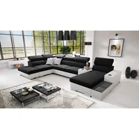 All4All Ecksofa mit Schlaffunktion Ponti 368 cm x 227 cm - Wohnlandschaft U-Form - Schlafsofa mit Bettkasten - XXL Sofa - Groß - Gewebe mit Kunstleder - Rechte Seite - Schwarz/Weiß - Modern 26