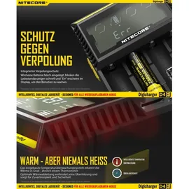 Nitecore Ladegerät Digicharger D4 EU mit Display für AAA, AA, C