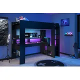 Hochbett PARISOT "Gaming-Bett, mit Schreibtisch, USB Anschluss, LED, viel Stauraum", schwarz, mit LED LED-Beleuchtung, Liegefläche B/L: 90cm x 200cm, kein Härtegrad, kein Härtegrad, Hochbetten, ideal für kleine Räume, TOPSELLER, Topseller