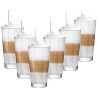 6er Set Latte Macchiato/Kaffee-Gläser - 360ml, 6 Glas Trinkhalme 23 cm, 1 Bürste (Vitrea Cubeila Caffe Latte)