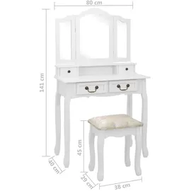 vidaXL vidaXL, Schminktisch-set mit Hocker Weiß 80x69x141cm Paulowniaholz
