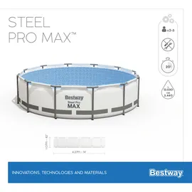 BESTWAY Steel Pro Max Frame Pool Set 427 x 107 cm lichtgrau inkl. Filterpumpe + Zubehör