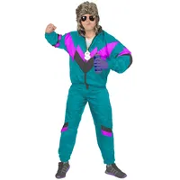 Foxxeo 80er Jahre Trainingsanzug Premium Kostüm für Herren - petrol lila schwarz, Größe:M