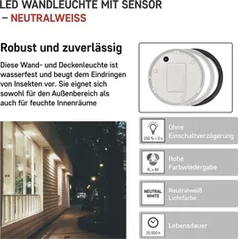 EMOS Außenleuchte Kunststoff rund Ø21,5 cm mit Bewegungsmelder 14 W 1100 lm neutralweiß