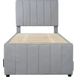 Flieks Polsterbett mit Unterbett, Einzelbett Jugendbett mit Lattenrost und Schubladen, Kinderbett Holzbett Gästebett Tagesbett 90x200/90x190cm, Le... - Grau