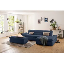 Ecksofa INOSIGN "Avesa L-Form", blau (dunkelblau), B:300cm H:80cm T:172cm, 100% Polyester, Sofas, Wahlweise mit Armteilvertsellung und Bettfunktion, B/T/H: 300/172/80cm