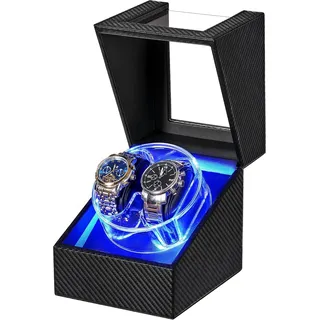 ANWBROAD Uhrenbeweger für Automatikuhren, 4 Modi, Doppelte Automatikuhren-Bewegungsbox mit LED-Kristalldesign, drehbares Uhrengehäuse mit superleisem Motor und Typ-C-Adapter, JWW007C
