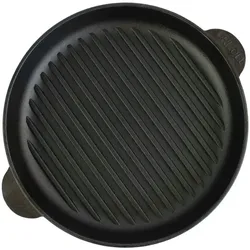 BRIZOLL Ø28cm Grillpfanne aus Gusseisen Bräter Schmortopf zwei Griffe Servierpfanne Grill