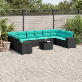 vidaXL Gartensofa-Set mit Kissen, schwarzes Polyrattan